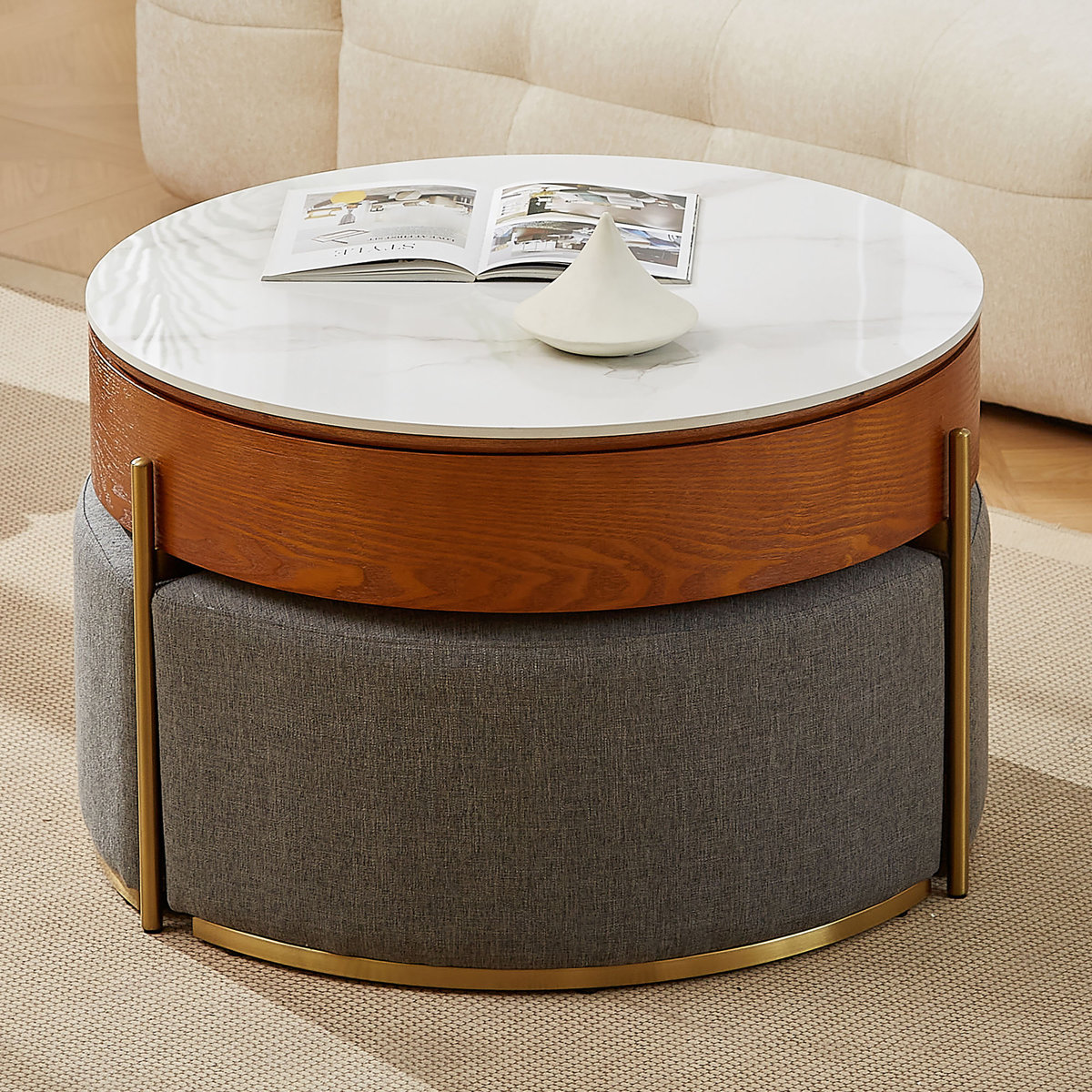 Everly Quinn Zinna Lift Top Round Coffee Table Nesting Living Room ...